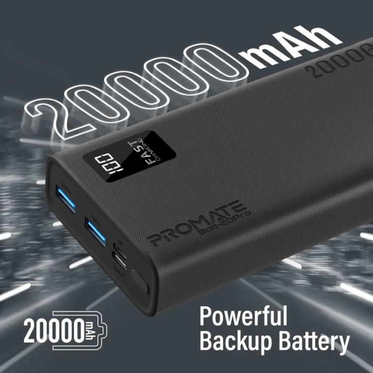 پاوربانک پرومیت مدل BOLT-20PRO.BLACK ظرفیت 20000 میلی آمپر ساعت